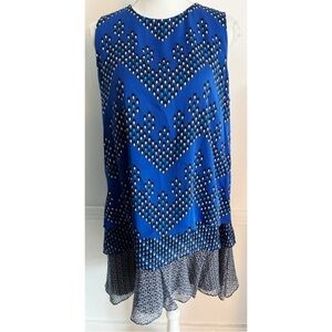 Diane Von Furstenberg • Blue Black Patterned Silk Liza Tiered Dress